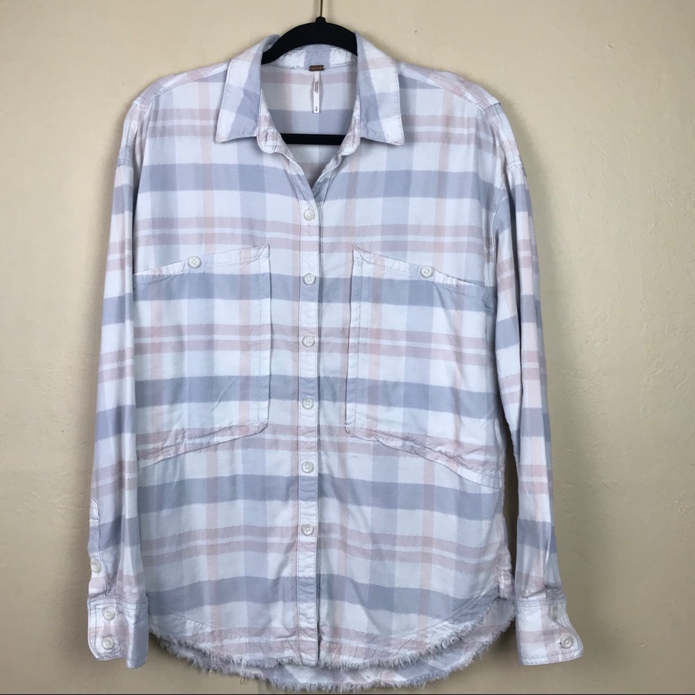 Free people women’s buttons‎ up blue/pink size S
